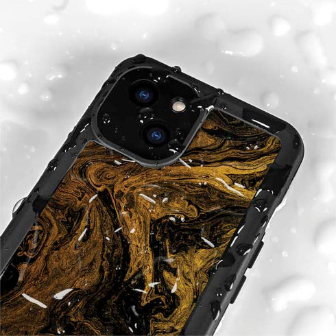 Gold and Black Marble iPhone 15 Plus Waterproof Case